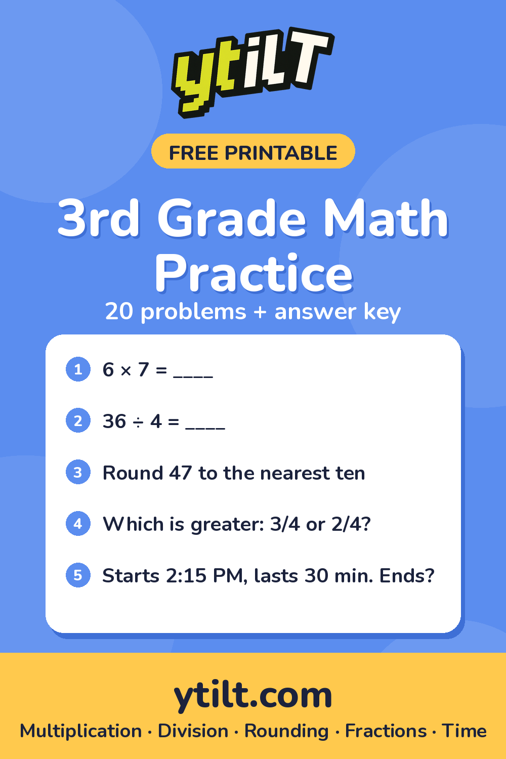 3rd Grade Math Practice free printable from ytilt